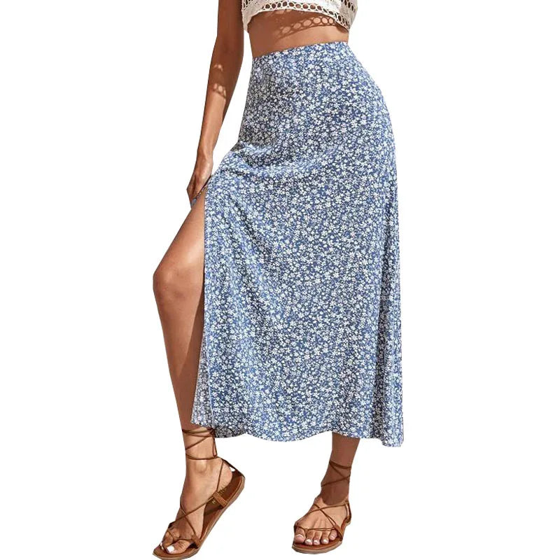 Glorol - Floral Cross-border Slit A-line Skirt