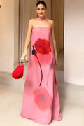 Glorol - Printed Scarf Collar Off-Shoulder Sleeveless Backless Maxi Dress