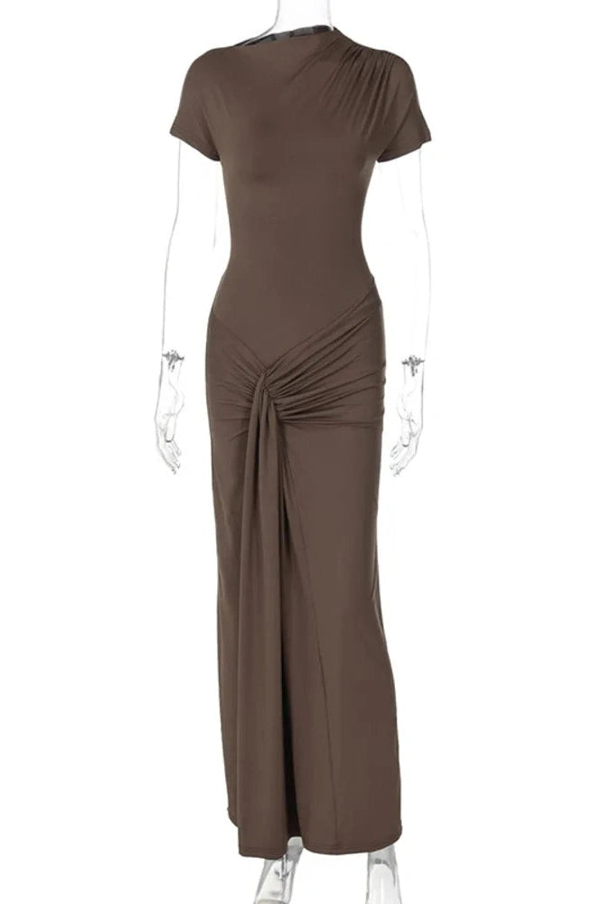 Glorol - O-Neck Sleeveless Bodycon Lace-up Maxi Dress