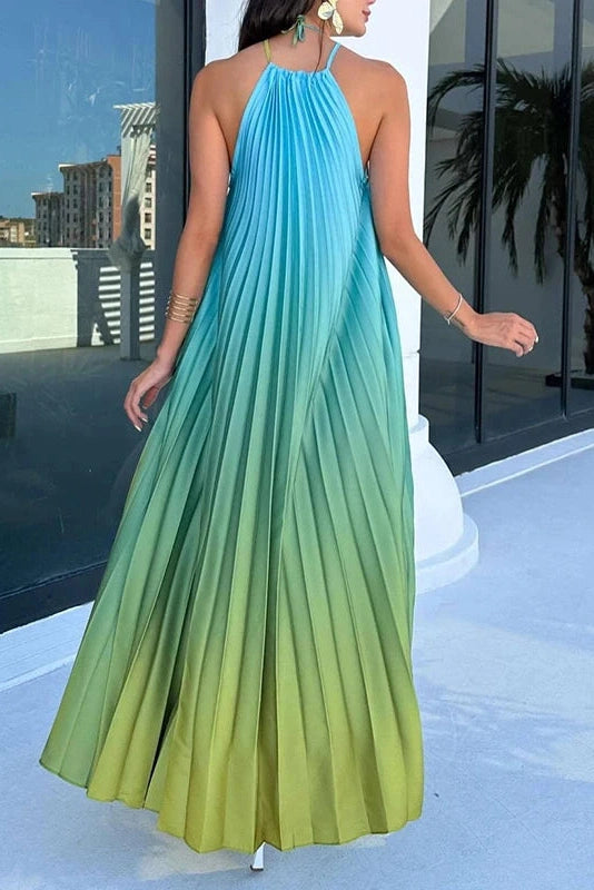 Glorol - Printed Pleated Off-Shoulder Sleeveless Maxi Dress