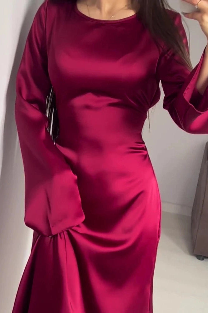 Glorol - Bell Sleeve Lace-Up Slim Bodycon Maxi Dress