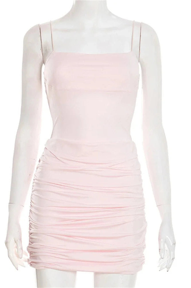 Glorol - Pleated Backless Patchwork Mini Dress