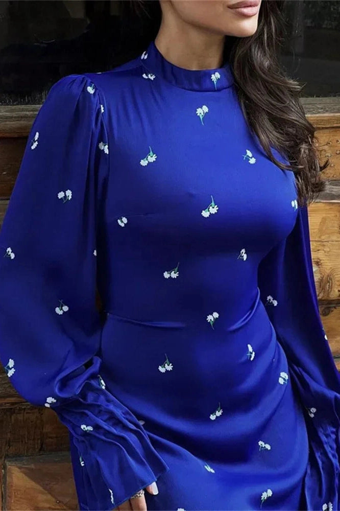 Glorol - Printed Long Sleeve Patchwork Maxi Dress