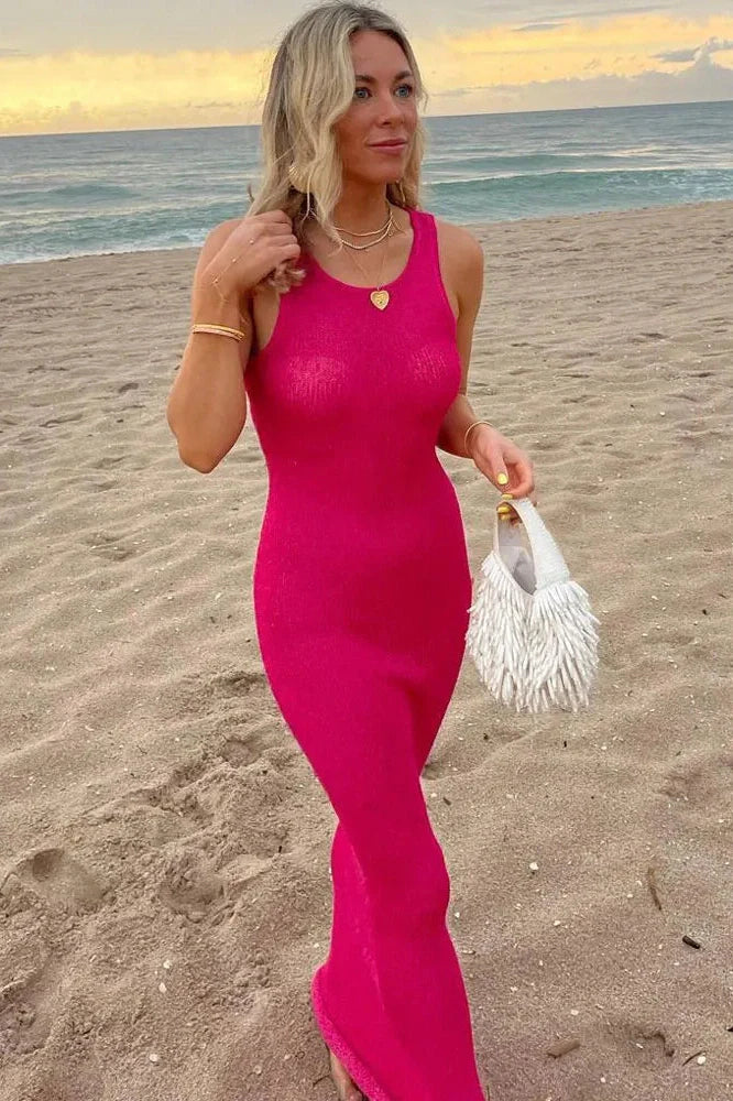 See-Through Sleeveless Slim High Waist Maxi Dress