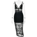 Glorol - Lace See Through Split Patchwork Midi Dress