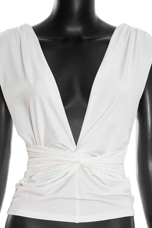 Glorol - Pleated V-Neck Backless Top