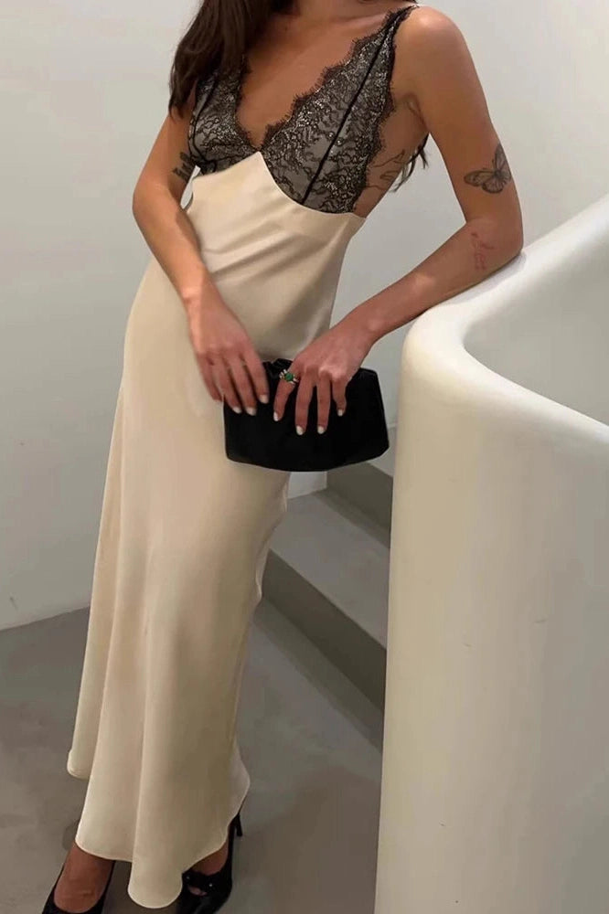 Glorol - Elegant Hollow Out Lace Sleeveless Maxi Dress