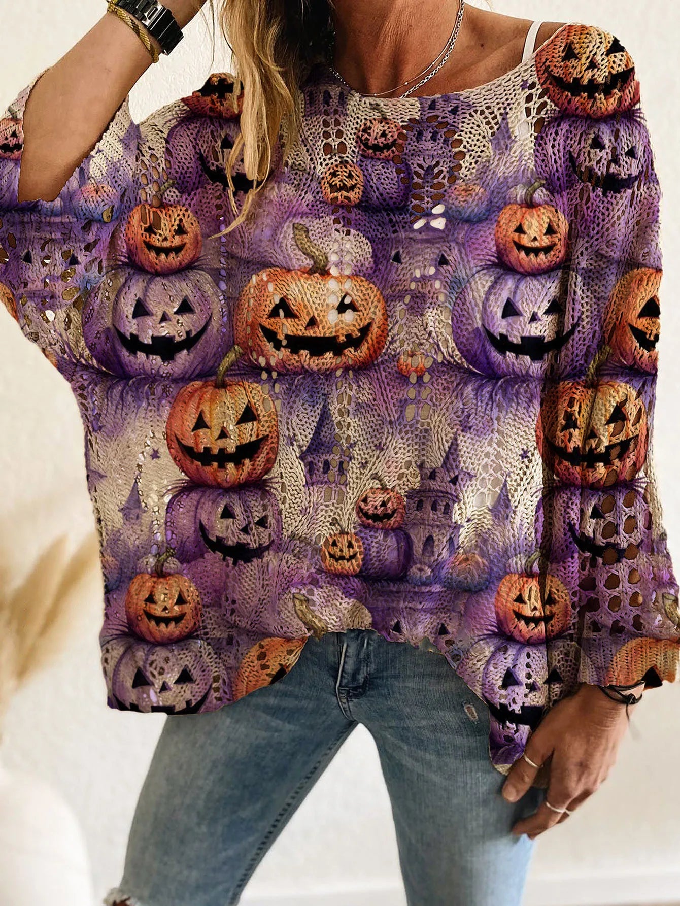 Glorol - Hollow Print Long Sleeve Top