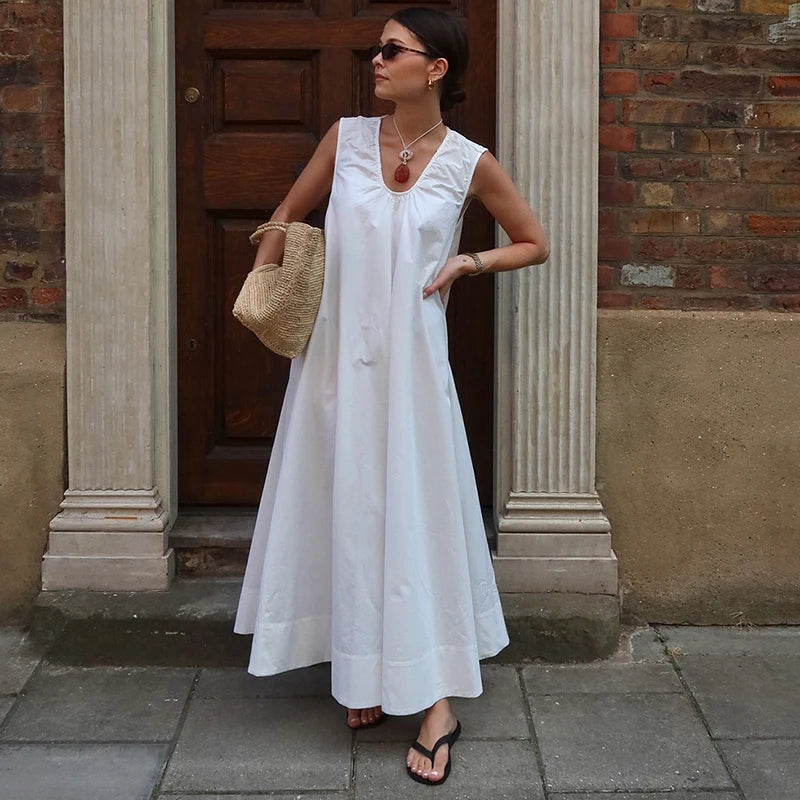Glorol - Sleeveless U Neck Loose Maxi Dress