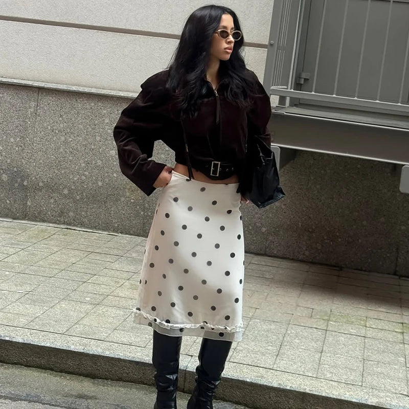 Glorol - High Waist A-Line See Through Polka Dot Skirt