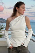 Glorol - Off-Shoulder Long Sleeve Slim Patchwork Top