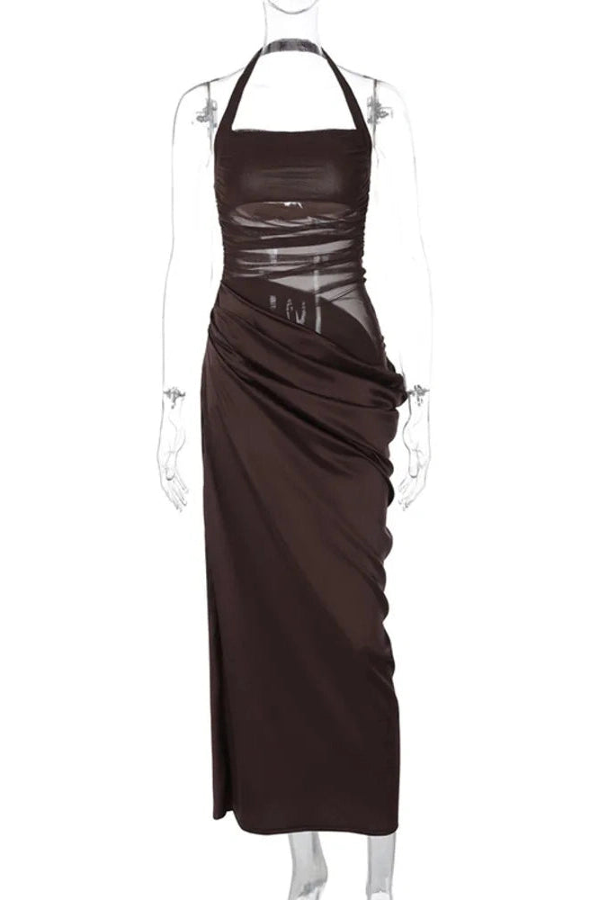 Glorol - Patchwork Backless Sleeveless Strapless Maxi Dress