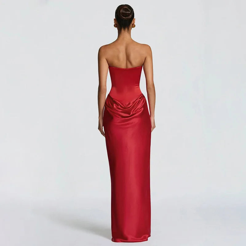 Glorol - Elegant Strapless Backless Slim Maxi Dress