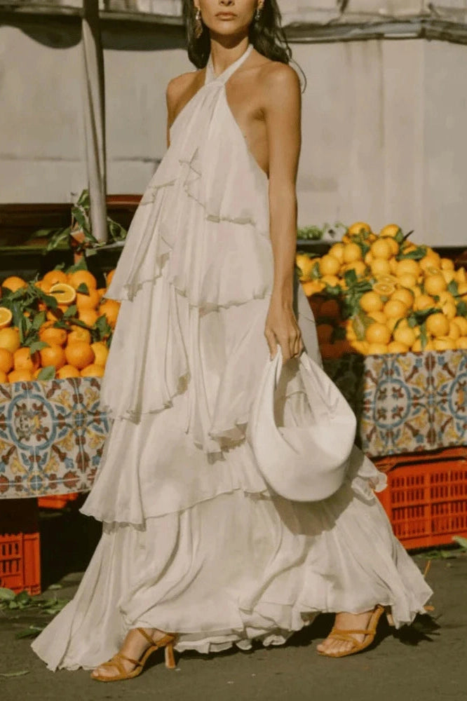 Glorol - Off Shoulder Sleeveless Loose A-Line High Waist Maxi Dress