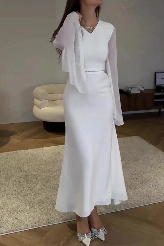 Glorol - Hollow Out V-Neck Flare Sleeve Maxi Dress