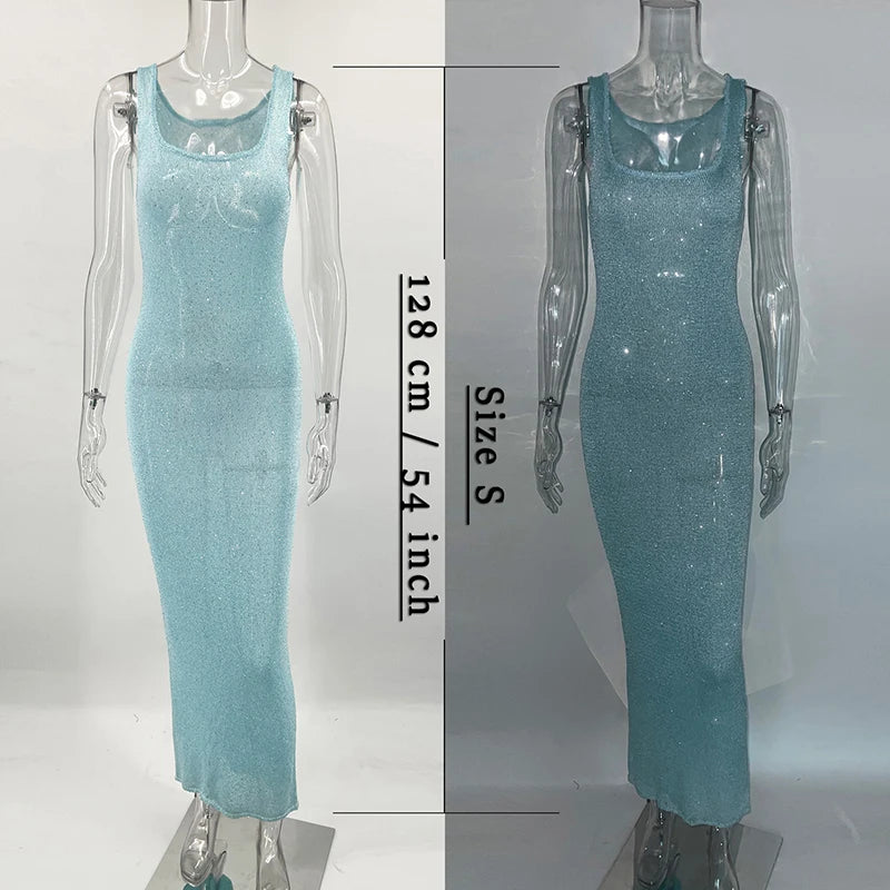 Glorol - See-Through Knitted Slim Backless Maxi Dress
