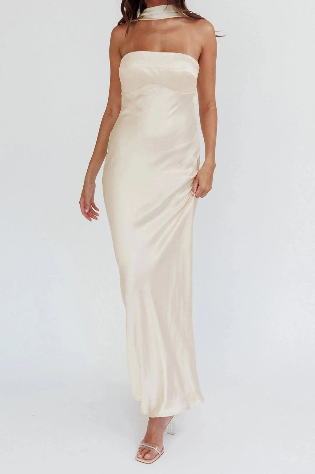 Glorol - Backless Strapless Slim Fit Sleeveless Maxi Dress