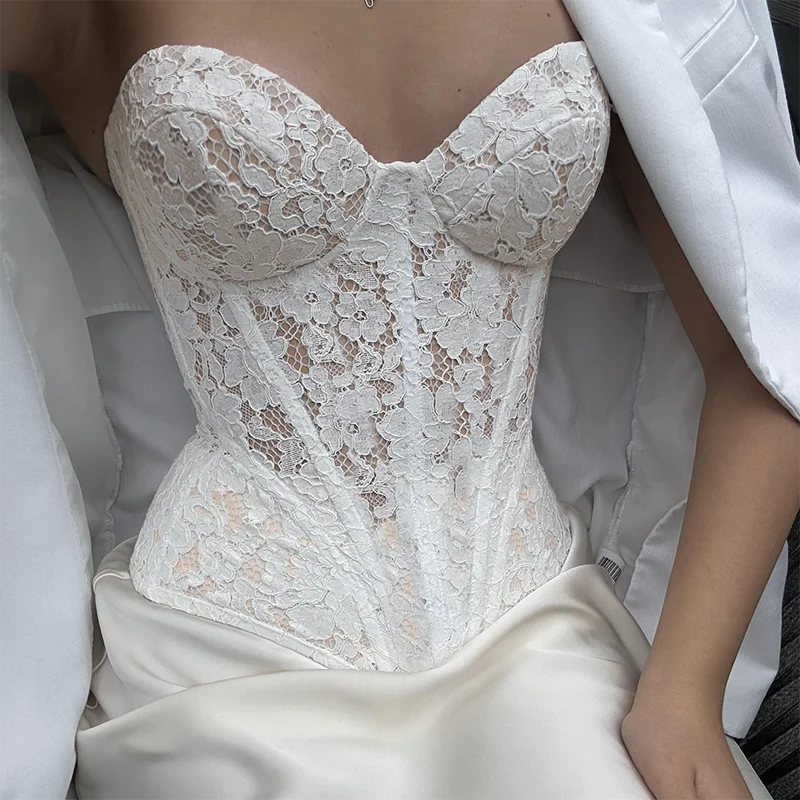 Glorol - Sleeveless Off-Shoulder Strapless Lace Slim Top
