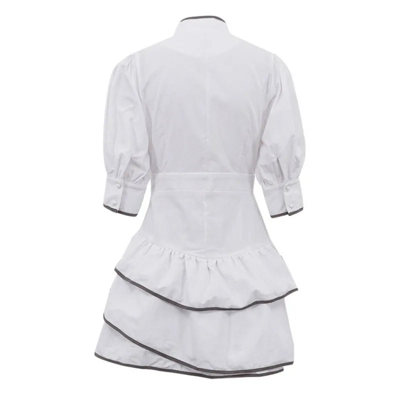 Glorol - Elegant Ruffle A-Line High Waisted Mini Dress
