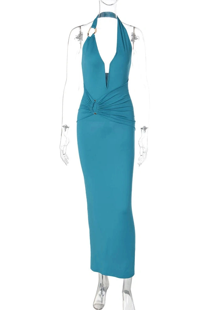 Glorol - Deep V Neck Off-Shoulder Backless Sleeveless Maxi Dress