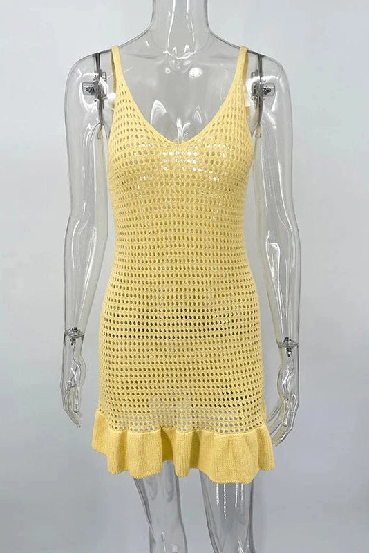Glorol - Hollow Out Knitted See Through Mini Dress
