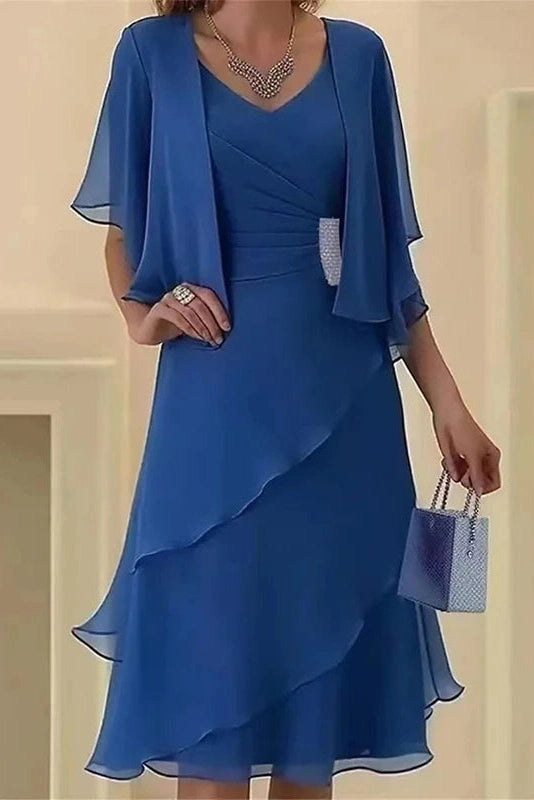 Glorol - Elegant Short Sleeve Slim Midi Dress