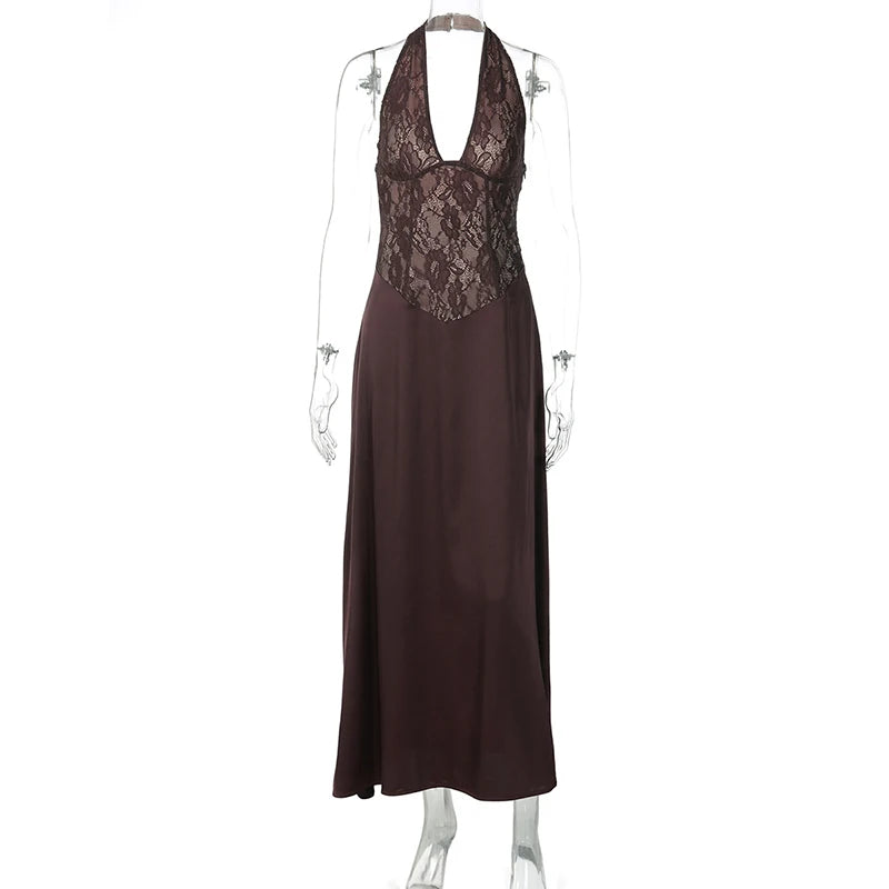 Glorol - Hollow Lace Backless Slim Maxi Dress