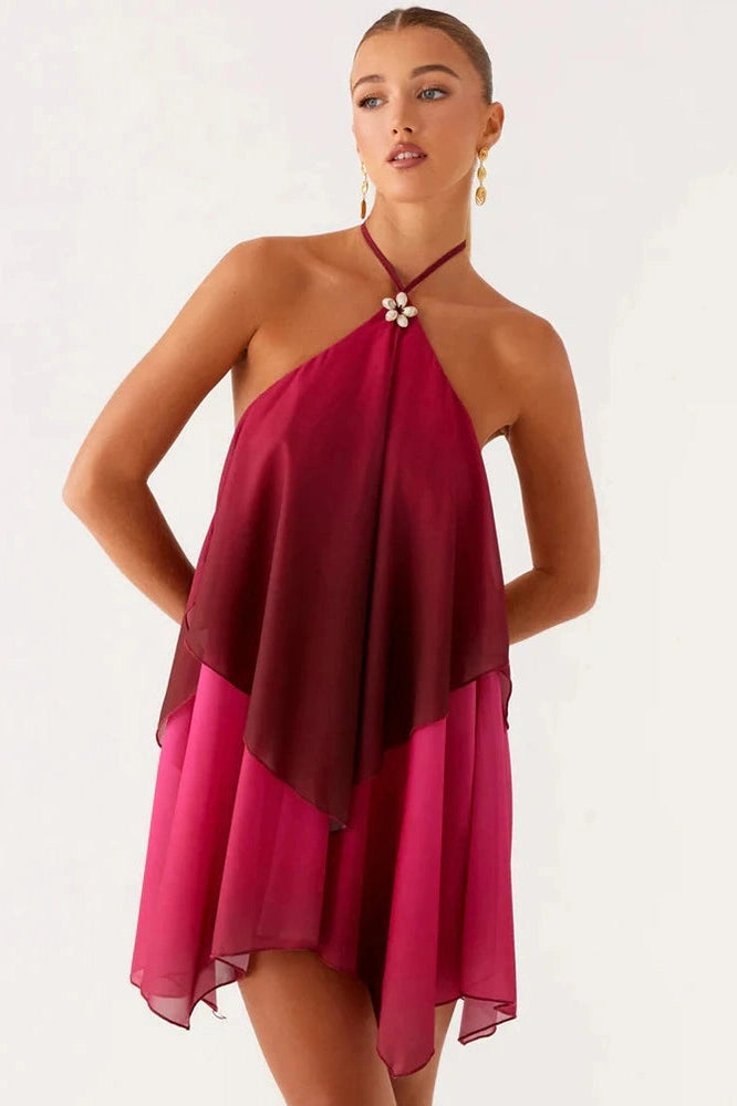 Glorol - Backless Zipper Off-Shoulder Sleeveless Mini Dress