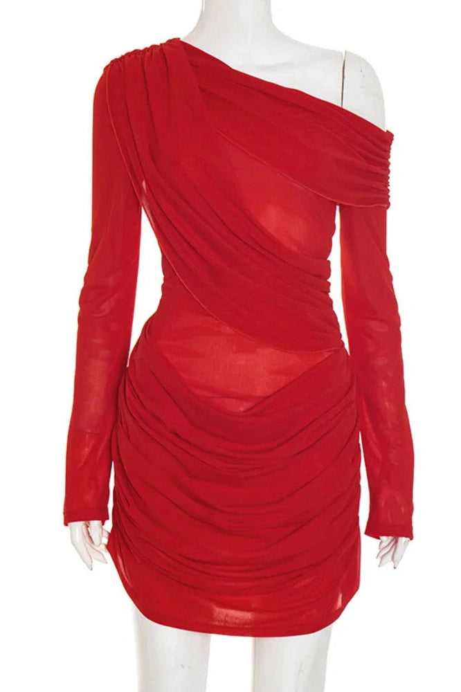 Glorol - One-Shoulder Sleeve Backless Mini Dress