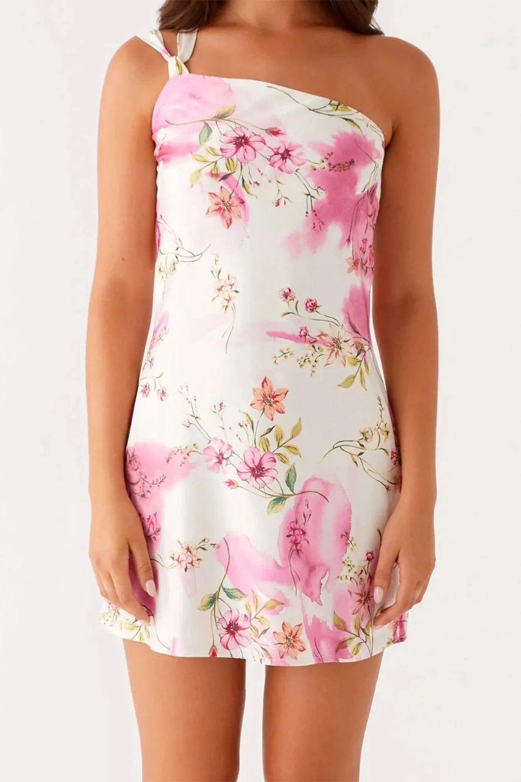 Glorol - Sleeveless One Shoulder Printed Mini Dress