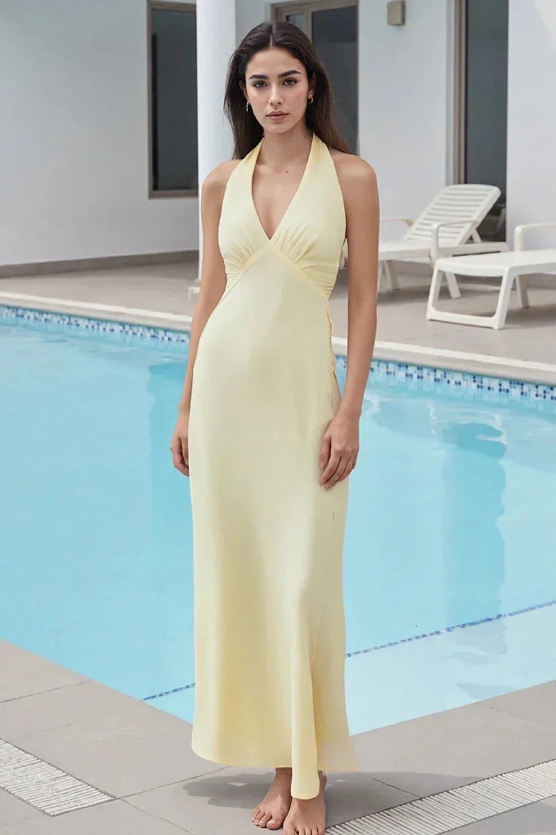 V Neck Tie-Up Backless Sleeveless Maxi Dress