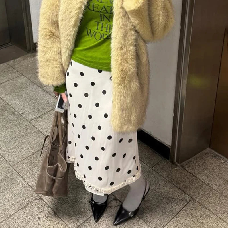 Glorol - High Waist A-Line See Through Polka Dot Skirt