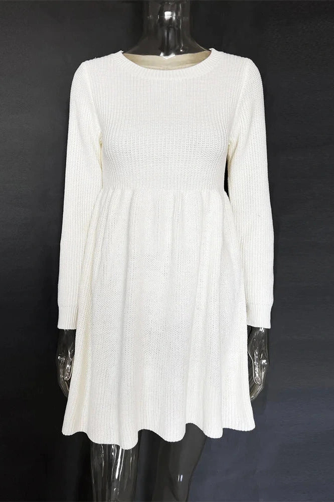 Glorol - Hollow Out Pleated Slim Long Sleeve High Waist Mini Dress