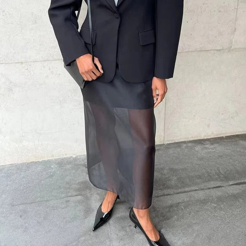 Glorol - High Waist Double-Layer Slit Hip Skirt