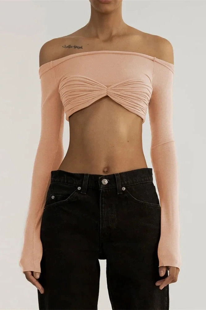 Glorol - Off-Shoulder Long Sleeve See-Through Lace Top