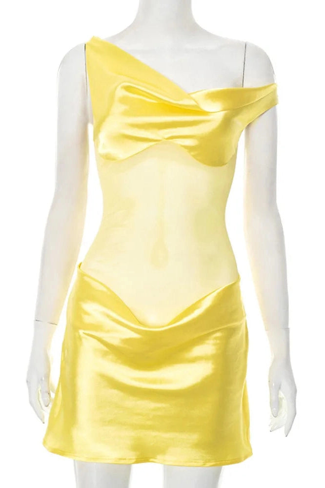 Glorol - One Shoulder Backless Patchwork Sleeveless Mini Dress