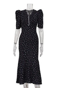Glorol - Printed High Waist V-Neck Short Sleeve Slim Maxi Dress