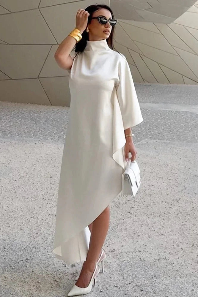 Glorol - Elegant Loose Turtleneck Sleeveless High Waist Irregular Maxi Dress