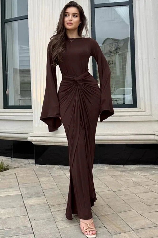 Glorol - Long Sleeve O Neck High Waist Bodycon Maxi Dress