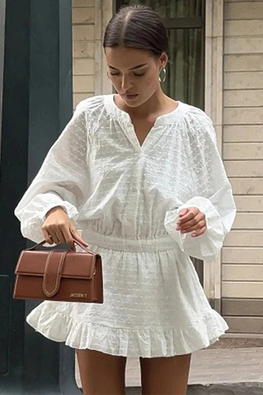 Glorol - Elegant A-Line Sleeves Fit Waist Mini Dress