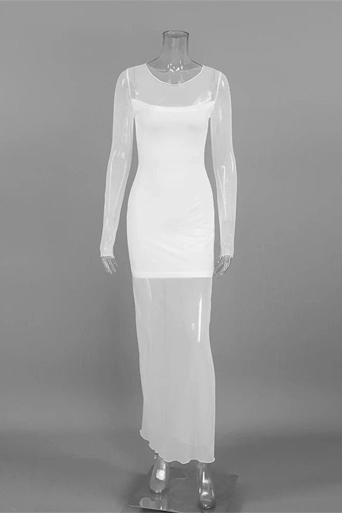 Glorol - See-Through High Waist Patchwork Slim Maxi Dress