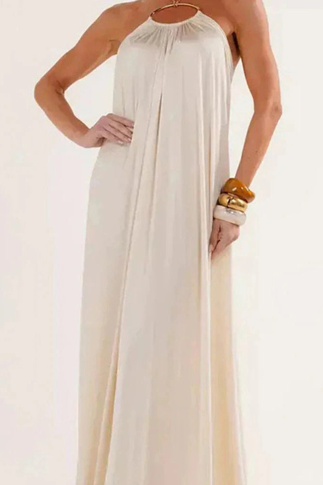 Glorol - Elegant Hollow Out High Waist Backless Loose Maxi Dress