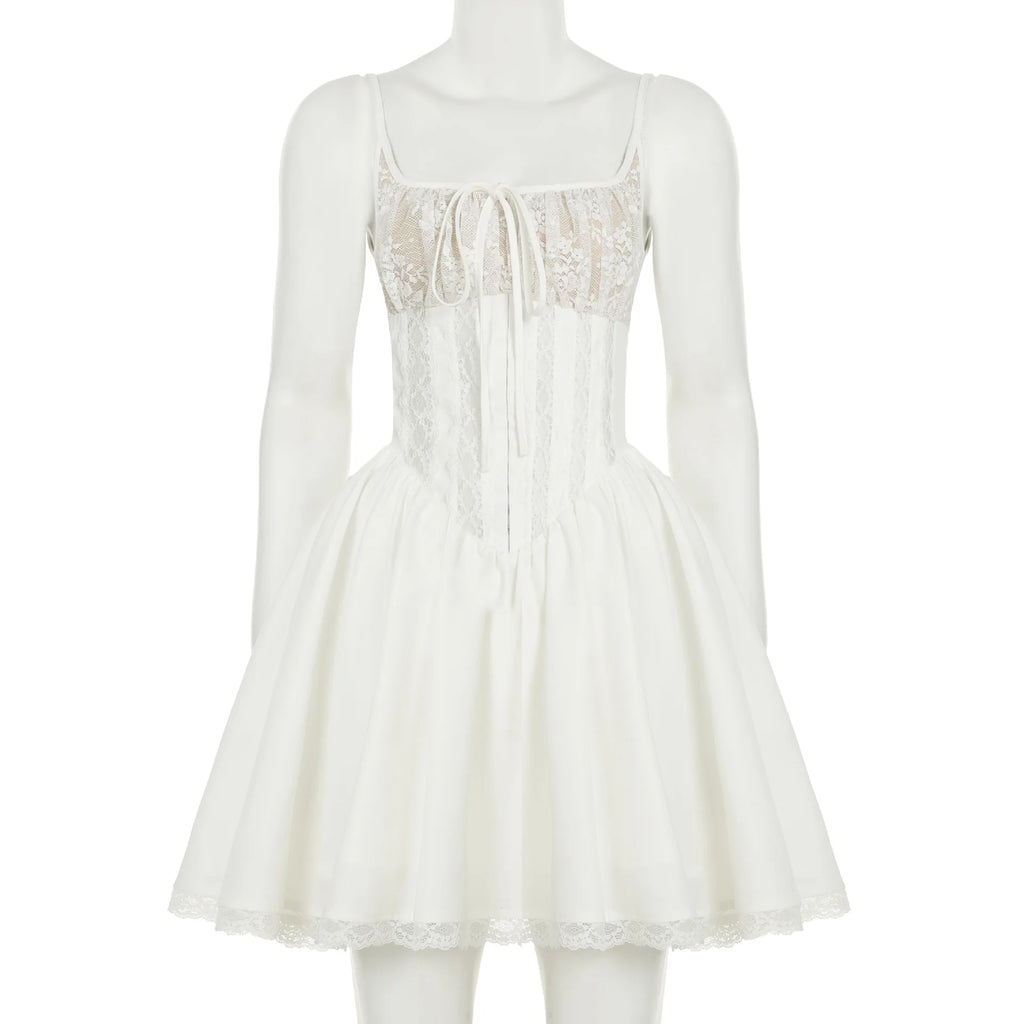Glorol - Lace Square Collar Slim A-Line Mini Dress