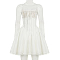 Glorol - Lace Square Collar Slim A-Line Mini Dress