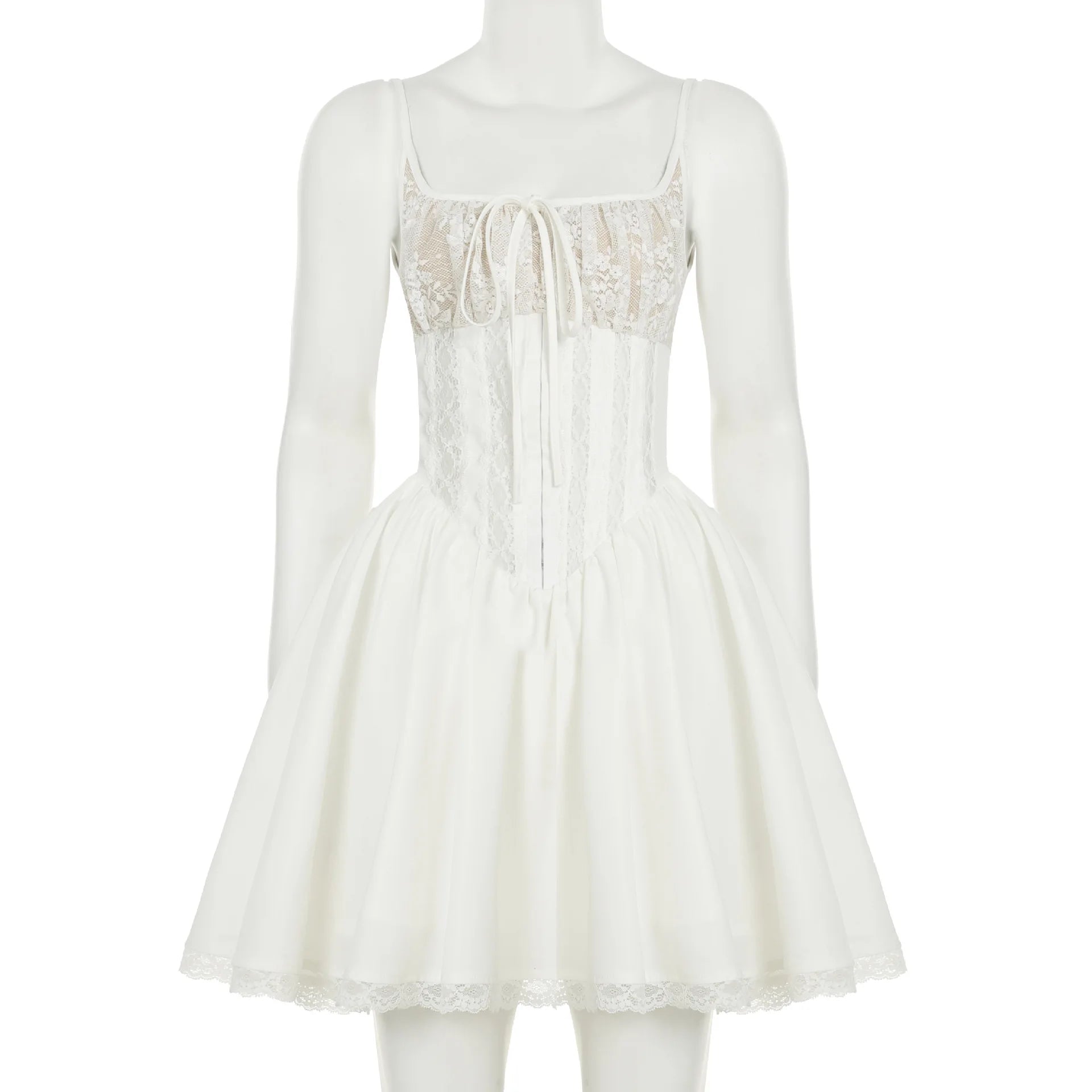 Glorol - Lace Square Collar Slim A-Line Mini Dress