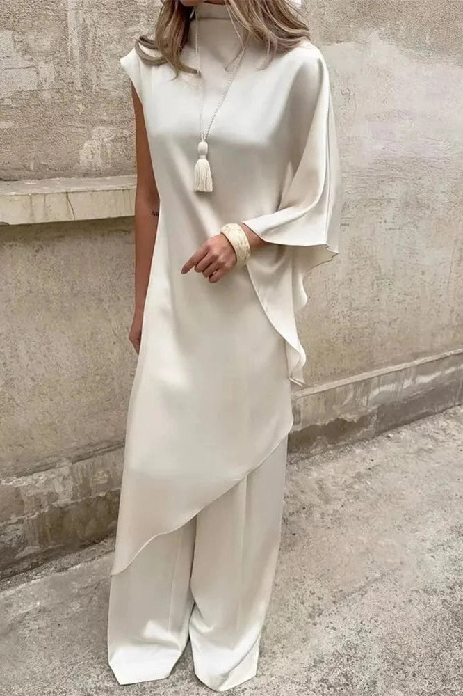 Glorol - Elegant Sleeveless Turtleneck Irregular Maxi Dress