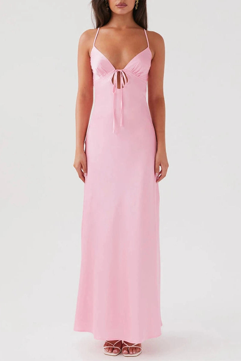 Glorol - Sleeveless Tie-Up Backless Maxi Dress