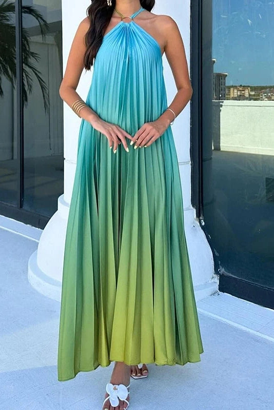 Glorol - Printed Pleated Off-Shoulder Sleeveless Maxi Dress