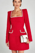 Glorol - Long Sleeve Square Collar Mini Dress