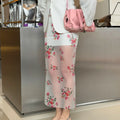 Glorol - High Waist See-Through Floral Print Skirt